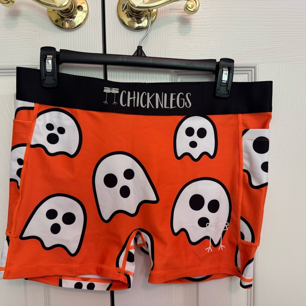 ChicknLegs Orange Ghost Print Athletic Shorts